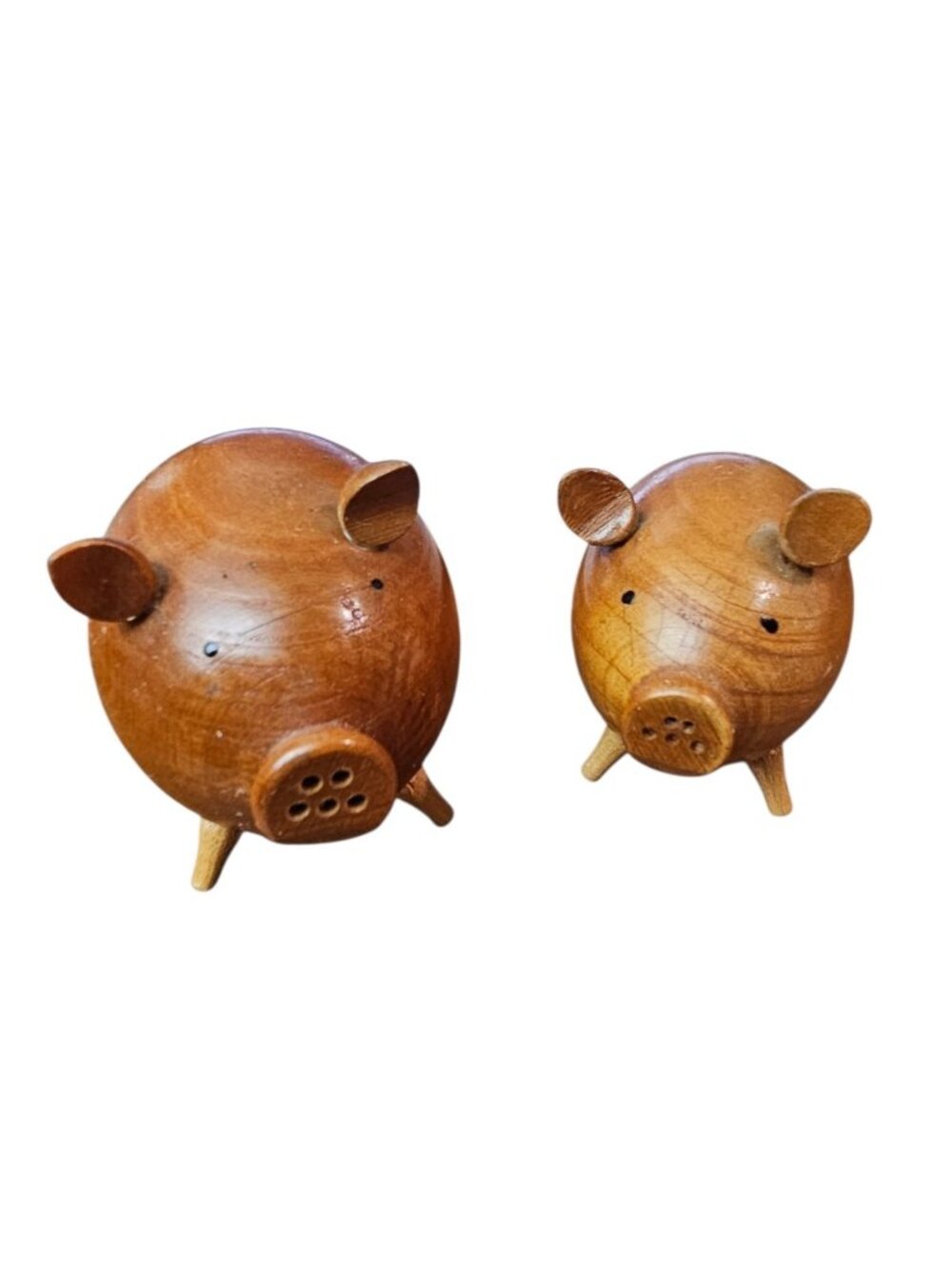 Vintage Wooden Salt & Pepper Shakers Danish Handmade Wood Pigs